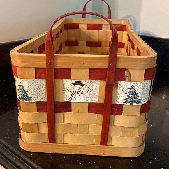 19” Snowman Christmas Winter Tree Holiday Wood Woven Basket w/ Handles Farmhouse - Picture 13 of 16